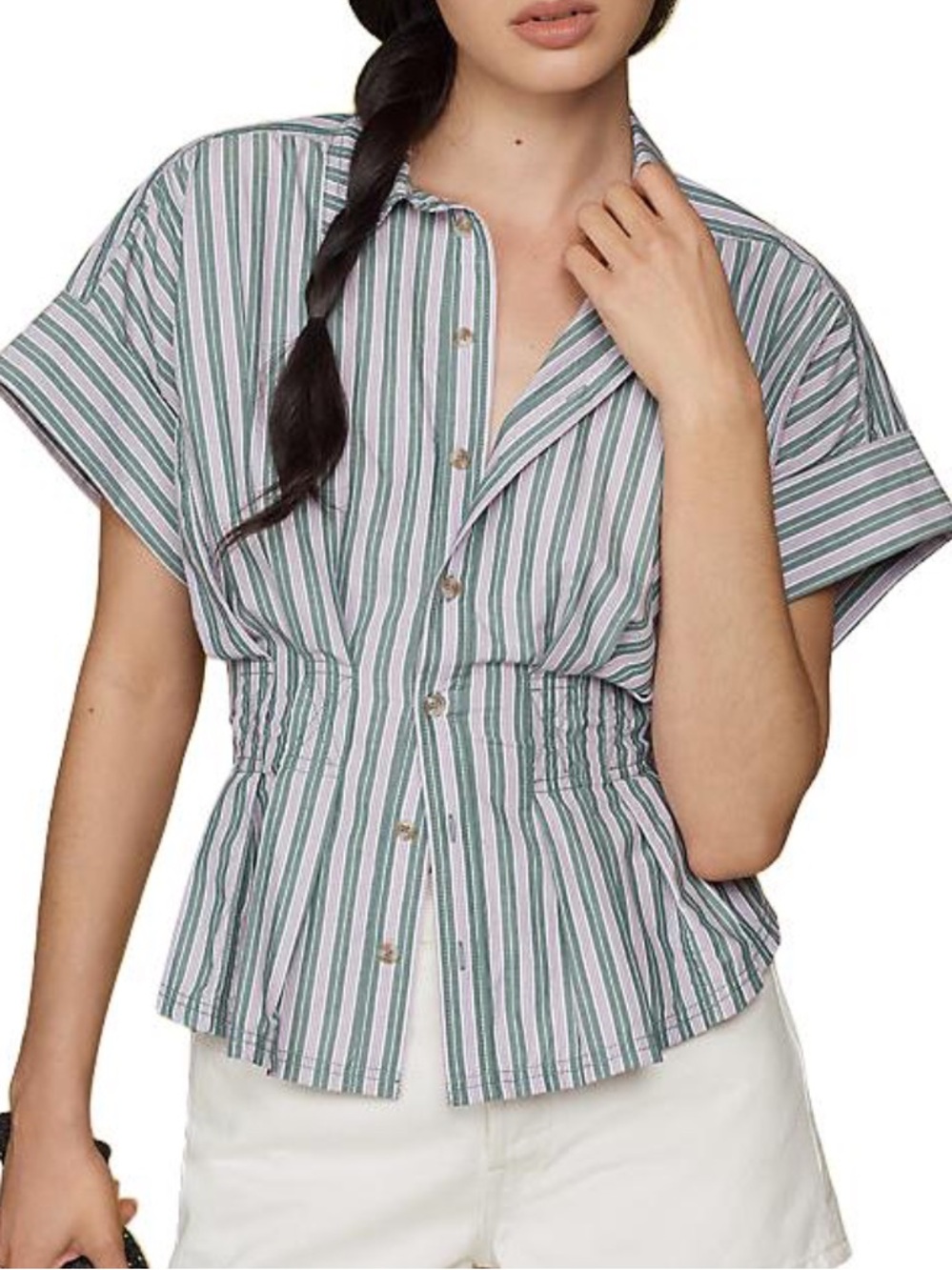 Anthropologie Pilcro Bobbie Fitted-waist Button Up Striped Blouse M Preppy Fall